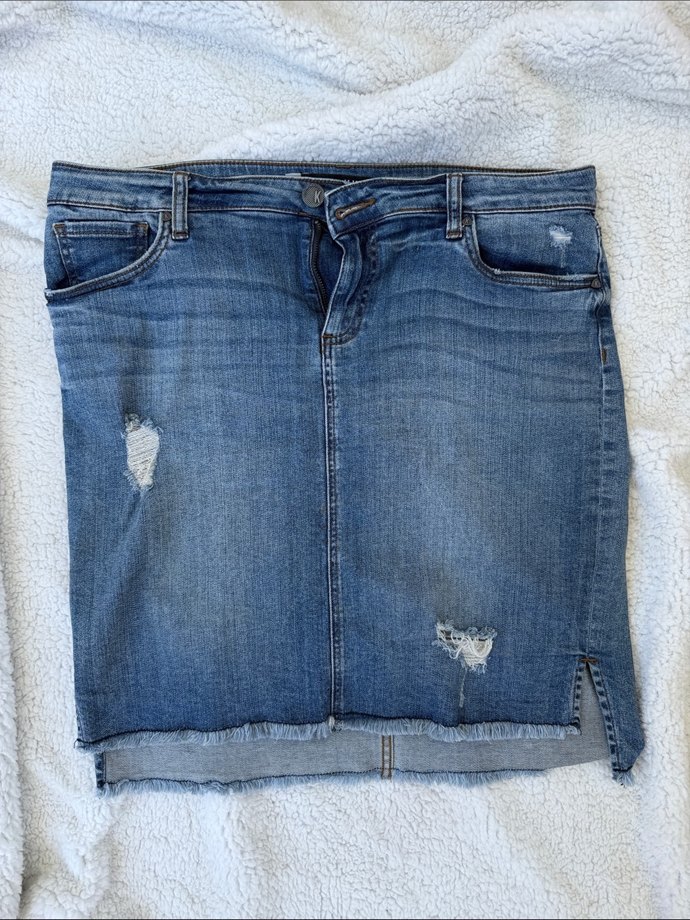 Kut from the Kloth Blue Distressed Denim Pencil Skirt